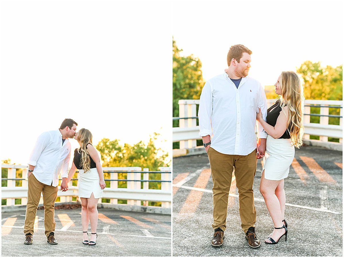 couple kissing at downtown huntsville engagement session